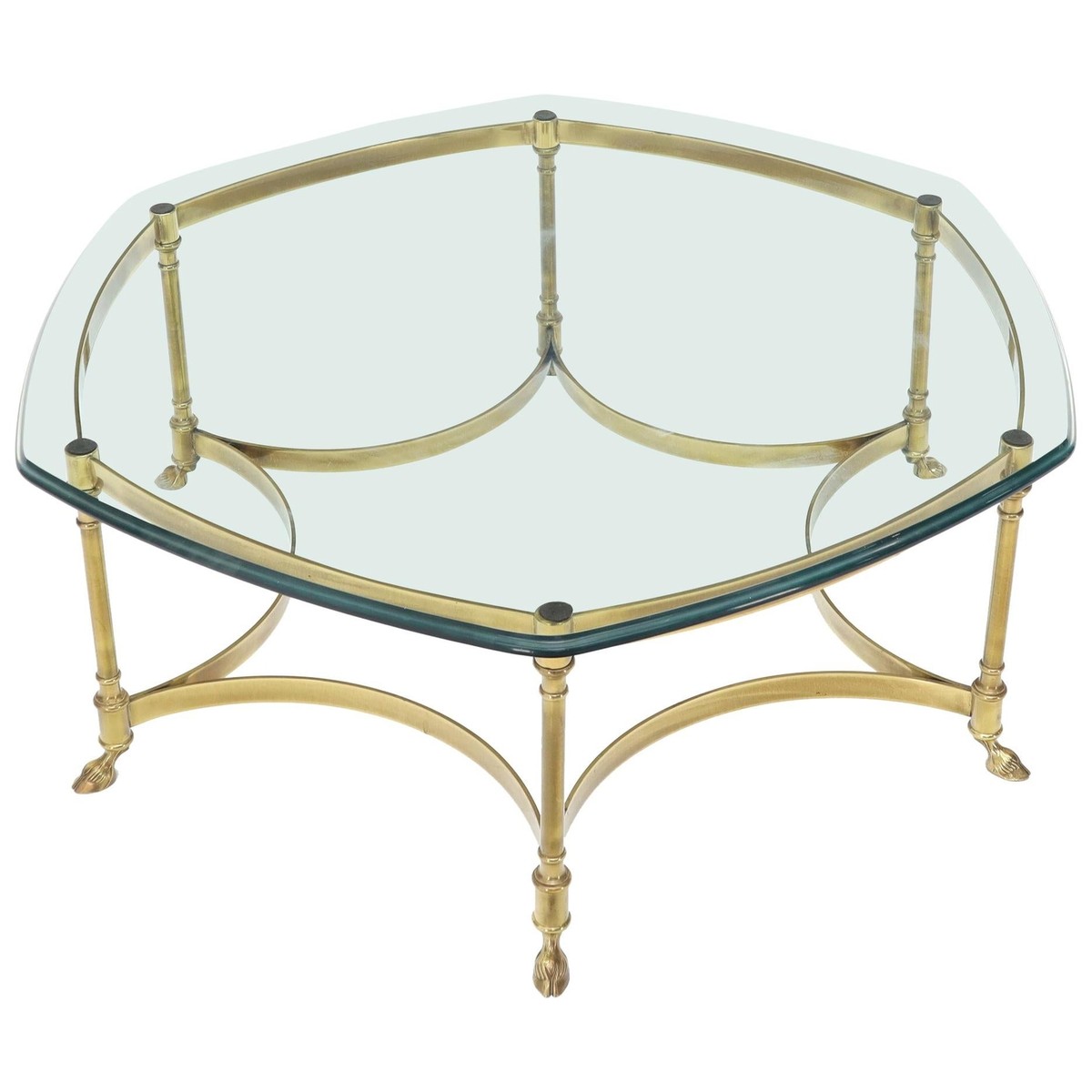 Hexagon Shape Glass Top Brass Frame Hoof Feet Coffee Table | eBay