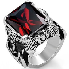 Red Princess CZ Dragon Claw Men Fleur de Lis Ring Stainless Steel Band Size 8-13