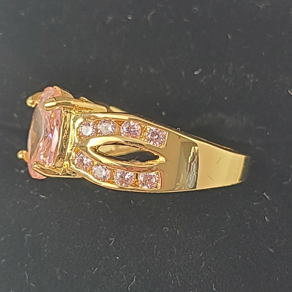 Anillo Placa Oro 10kt Piedra Cristal Rosa Doble Lado Vestido Centro Abierto Talla 8 Foto 4 de 4