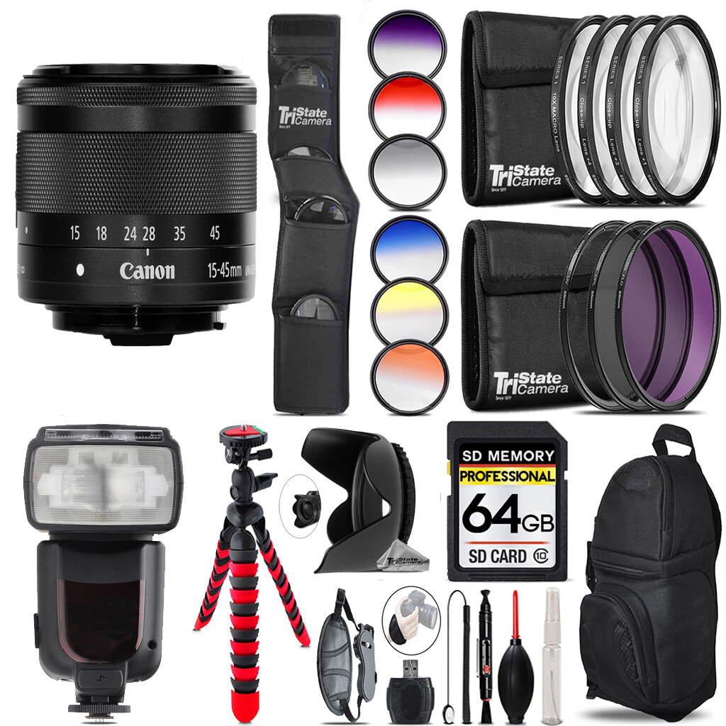 Canon EF-M 15-45mm f/3.5-6.3 IS STM Lens Graphite+13 Piece