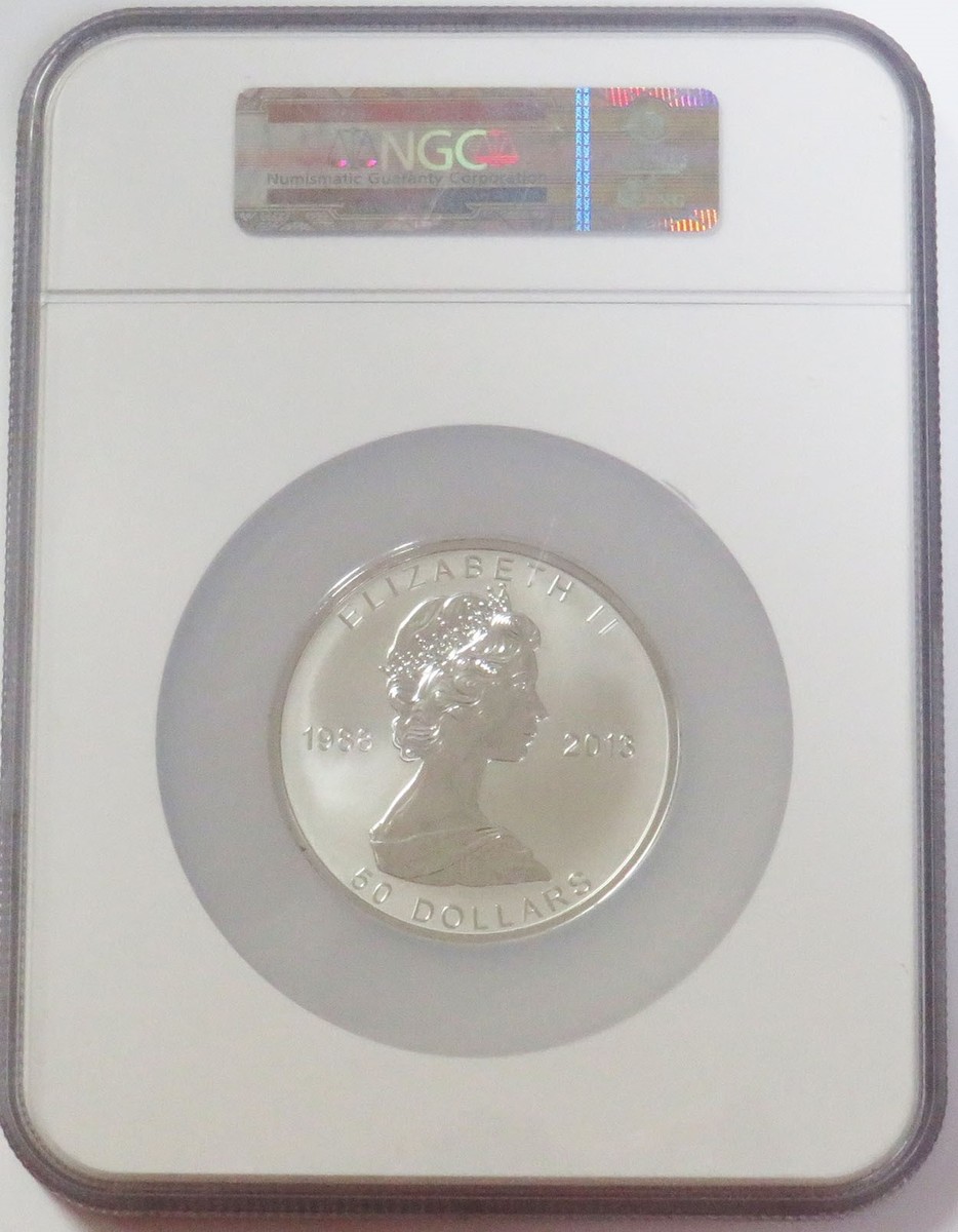 2013 SILVER CANADA $50 MAPLE LEAF 25TH ANNIVERSARY 5 oz NGC