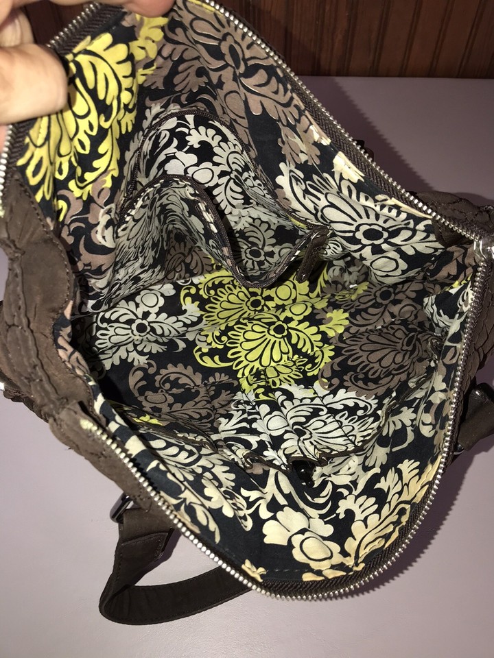 Vera Bradly Large Brown Bag Purse Handbag Quilted Microfiber Shoulder
