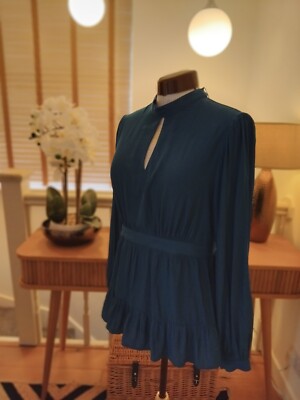 BIBA Teal Blue UK 12 Peplum Long Sleeve Top Blouse New With Tags RRP £62.99