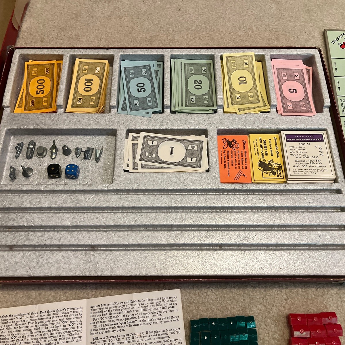 Vintage 1964 Parker Brother Monopoly Board Game Red Box Edition
