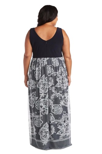 R&M Richards Navy Blue White Lace Overlay Formal Long Dress - Size 16W - Picture 2 of 7