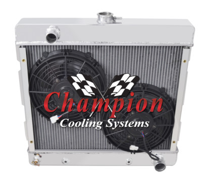 4 Row AAR Champion Radiator,10'' Fans-1971-1972 Plymouth Duster Small Block V8