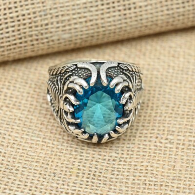 Swiss Blue Topaz Gemstone Ring-925 Silver Handmade Unisex Anniversary Jewelry