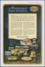 Vintage 1919 ARMOUR Dairy Products Butter Eggs Cheese Kitchen Décor Print Ad
