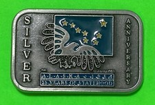 Vintage 1984 ALASKA Belt Buckle Silver Anniversary 25 Years of Statehood Classic