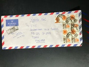 India Registered Cover to Finland City Cancel 1980s-1990s Cover #2451