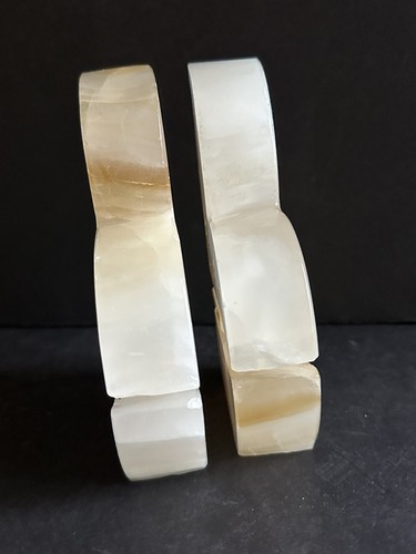 Fleur De Lis Bookends Hand Carved Alabaster Marble Onyx Vintage Set Of 2 - Picture 14 of 24