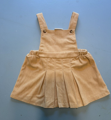 Nicole Miller New York Beige Corduroy Overall Dress 6-9M Sleeveless Pleated