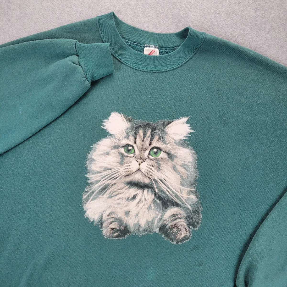 vintage cat × fish × flower sweat Vintage Cat Sweater Floral Hearts Kitty Cat Kitten Pattern Womens