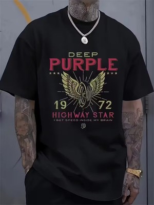 Men's Vintage 70s Retro T-Shirt - Deep Purple Logo & Highway Star Design - Soft