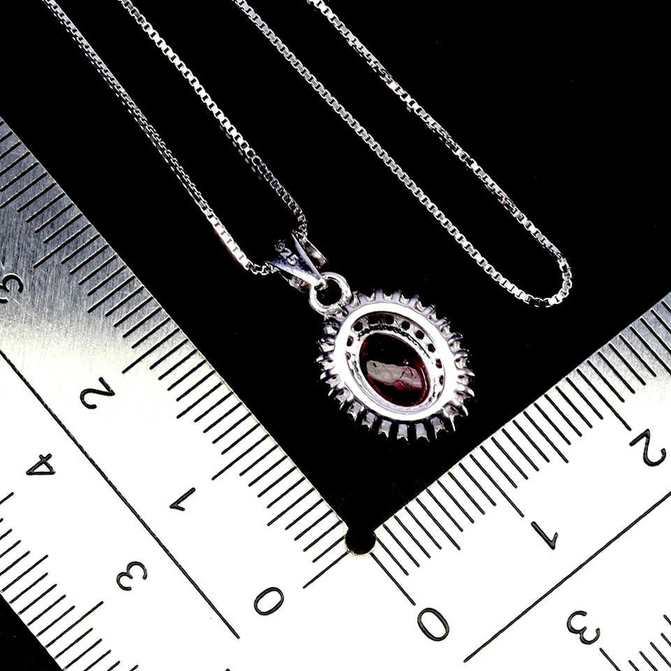 Collar de plata de ley 925 rubí ovalado 7x5 mm rubí piedras preciosas naturales joyería 18 pulgadas Foto 3 de 4