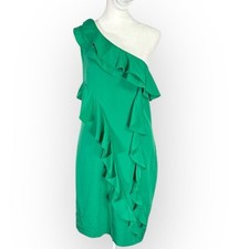 Vince Camuto Mini Dress Women's 8 Green One Shoulder Ruffle Sheath
