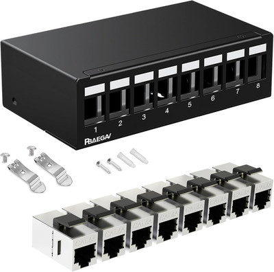 Patch Panel 8 Port with 8Pcs Cat6A Keystone Jack【Ec Listed】 Shielded No Rust and