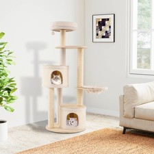 60" Tall Cat Tree w/ Sisal Scratching Posts  Mat, 2 Condos, Perch, Hammock