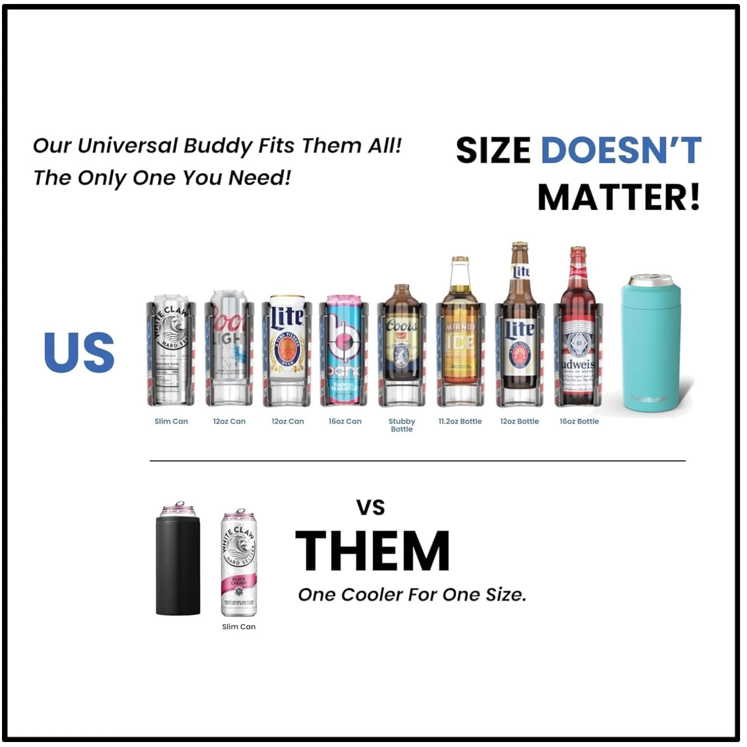 Universal Buddy Can Cooler - Fits All Drink Sizes