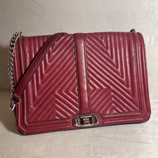Rebecca Minkoff Love Crossbody Bag Burgundy Quilted Leather Silver Chain