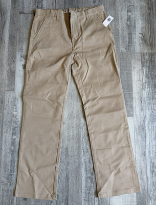 Old Navy Boys Straight Fit Khaki Pants Built-In Flex Beige Cotton Blend Size 12