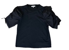 FRAME Ruched Sleeve Black Organic Cotton T-sh...
