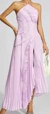 Lavender Womens Size 2XL Pleated Halter Midi Dress With Cascading Ruffle Details