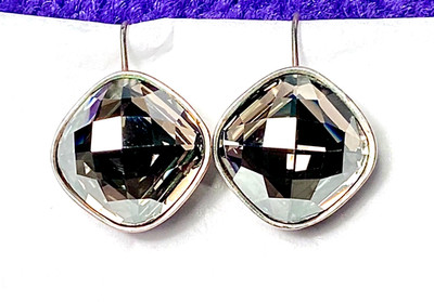 BRIGHTON VENUS RISING CHAMPAGNE/TAUPE SWAROVSKI CRYSTAL SILVER EARRINGS VG+ VTG