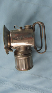 1915 Patent Justrite Underground Miners Nickel Plated Carbide Hand Lamp