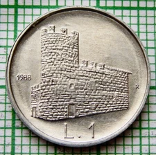 SAN MARINO 1988 1 LIRA, Fortifications - Mulino delle Polveri, ALUMINIUM UNC