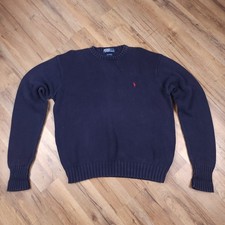Vintage Polo Ralph Lauren Sweater Mens Large Navy Cotton Knit Crewneck 90s