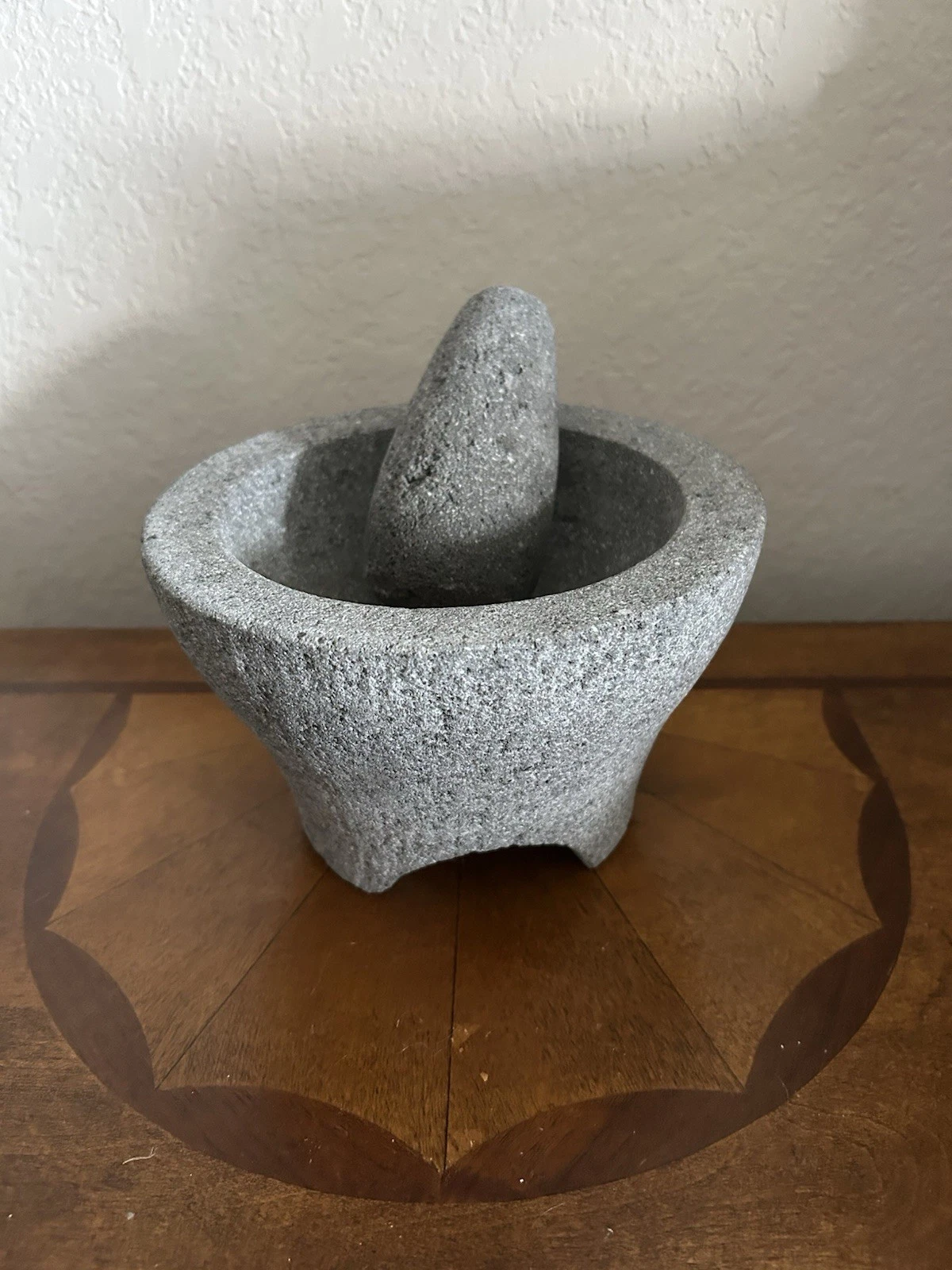 Authentic Mexican Molcajete Mortar & Pestle Gray Smooth Stone With Legs 6” Open