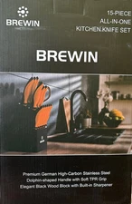 Brewin Knife Set, 15-Piece Kitchen Knife Set with Block, German Stainless Steel