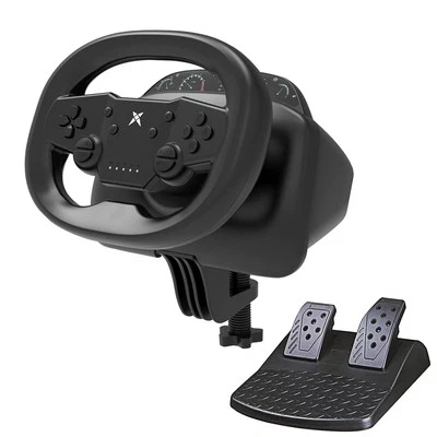 DOYO Bicicleta de Carretera Gaming Dual Vibración con Pedales Volante Profesional para Switch/PC/PS4/PS3