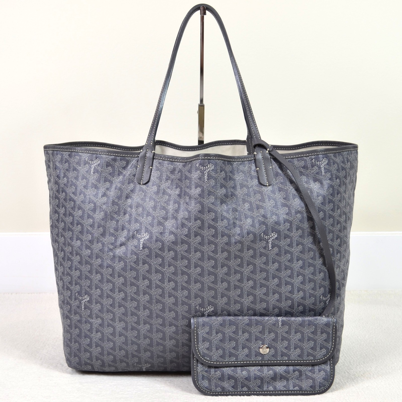 Goyard Saint Louis GM Grey Goyardine Canvas Tote Shoulder Bag Purse Handbag
