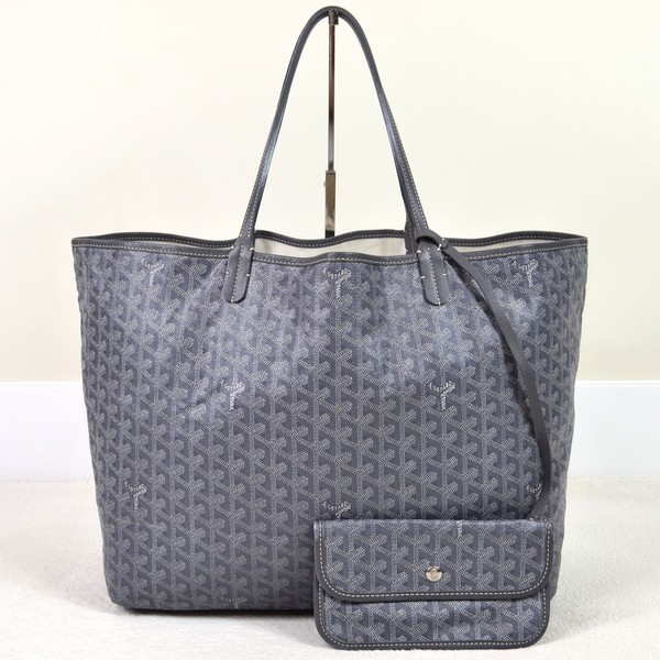 Goyard Saint Louis GM Grey Goyardine Canvas Tote Shoulder Bag Handbag Purse