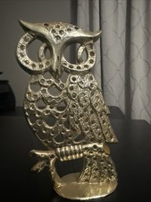Vintage Torino Metal Gold Tone Owl Pierced Earring Holder Display