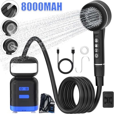 Tragbare Campingdusche Mit 8000-Mah-Akku, Camping-Duschpumpe Mit Beleuchtu IPX7