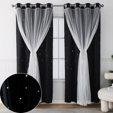 Ftinala Cute Blackout Curtains For Girls Bedroom - Black Aesthetic Star Cutout