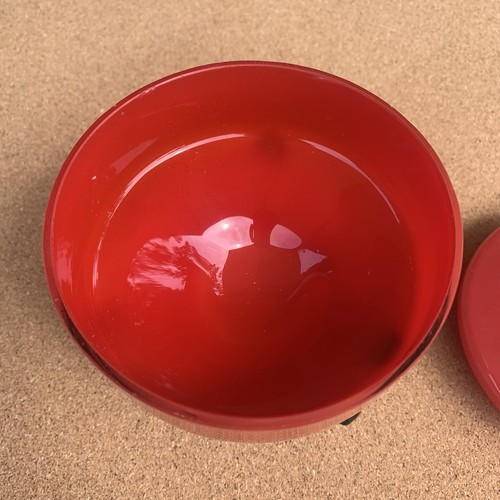 Vintage Cecoslovacchia soffiato a mano rosso nero piedi arte piatto barattolo composta - Foto 5 di 17
