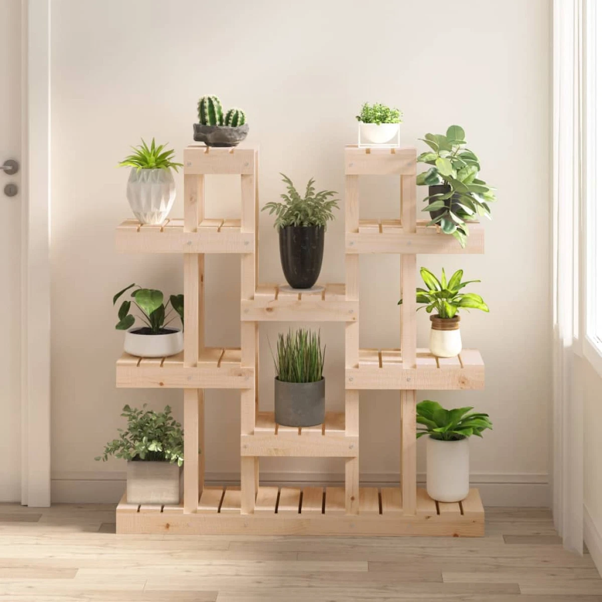 Plant Stand Solid Pine Wood Natural 104.5x25x109.5cm Rustic Tiered Shelf Indoor