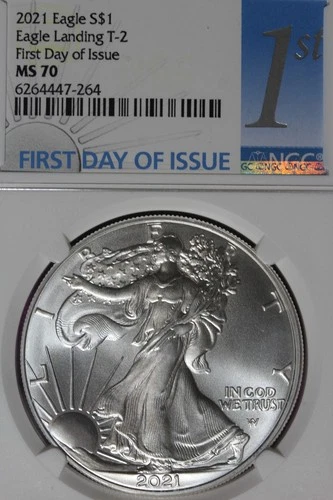 2021 NGC MS70 LANDING T-2 FIRST DAY OF ISSUE AMERICAN SILVER EAGLE #B51991