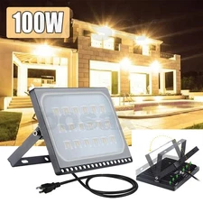 100W LED Flood Light Warm White Outdoor Spotlight Garden Yard Lamp W/US Plug
