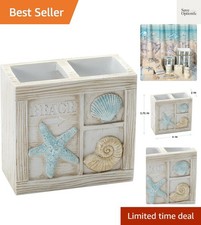 Seaside Serenity Bathroom Toothbrush Holder with Carved Resin Design, Holds U...