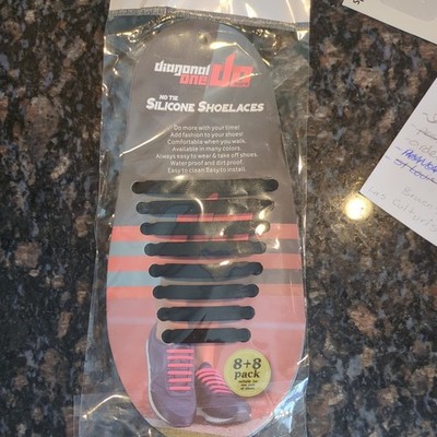 Diagonal One No Tie Silicone Elastic Shoelaces BLACK One Pair Anchor Lace