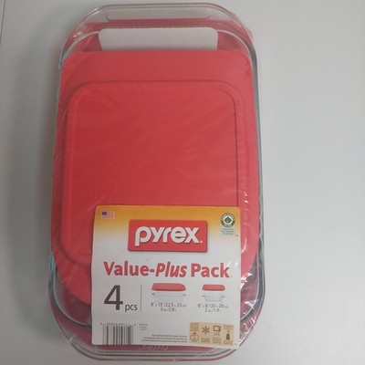 Pyrex Value Plus Pack 4pc Oven & Microwave Safe w Lids-New Sealed