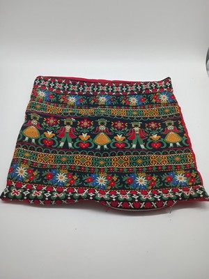 Vtg Penn Dutch Scandi Boy & Girl Folk Art Embroidered Accent Pillow Cover Sham 