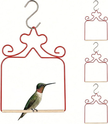 4-Pack Hummingbird Swings - Rust-Proof Metal Red Perches with Natural Wooden Dow