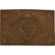 Brass Railroad Wells Fargo Mail Carrier Shipping Stagecoach Vtg 70s Belt Buckle