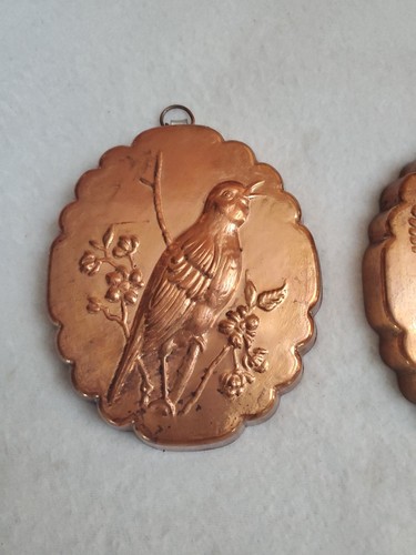 Copper Molds Set of 2 Birth-Gramm Tin Lined 4" x 4¾" Birds Robin Swiss Garden - Picture 4 of 7